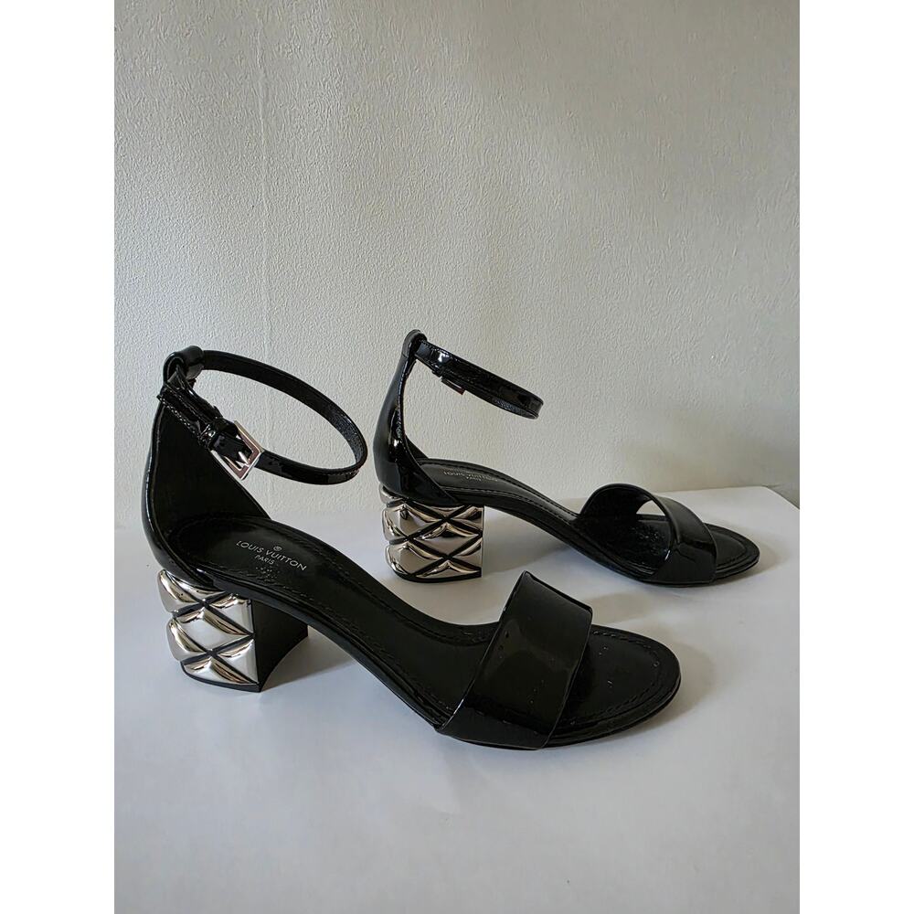 Louis Vuitton Black Patent Leather Silver-tone Sandals 36 sz - Picture 2 of 16